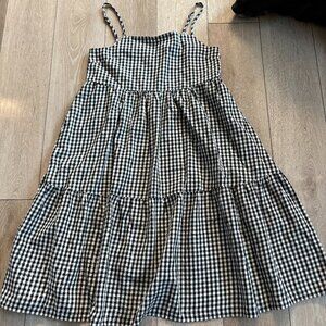 Black Gingham Tiered Midi Dress – Size M